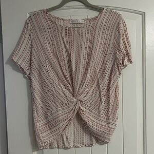 LOFT Red and White Striped Knot Blouse